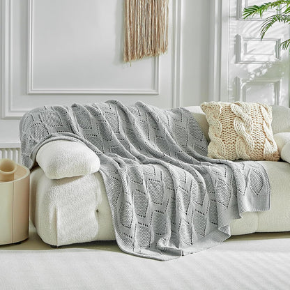 Longhui bedding Chunky Cotton Knit Throw Blanket for Couch, Sofa, Bed, or Chair, Decorative Breathable Fall Cable Knit Blanket 51 x 63 Inches, Grey