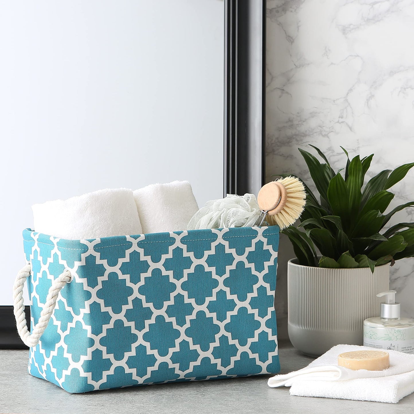 DII Polyester Container with Handles, Lattice Storage Bin, Small, Storm Blue