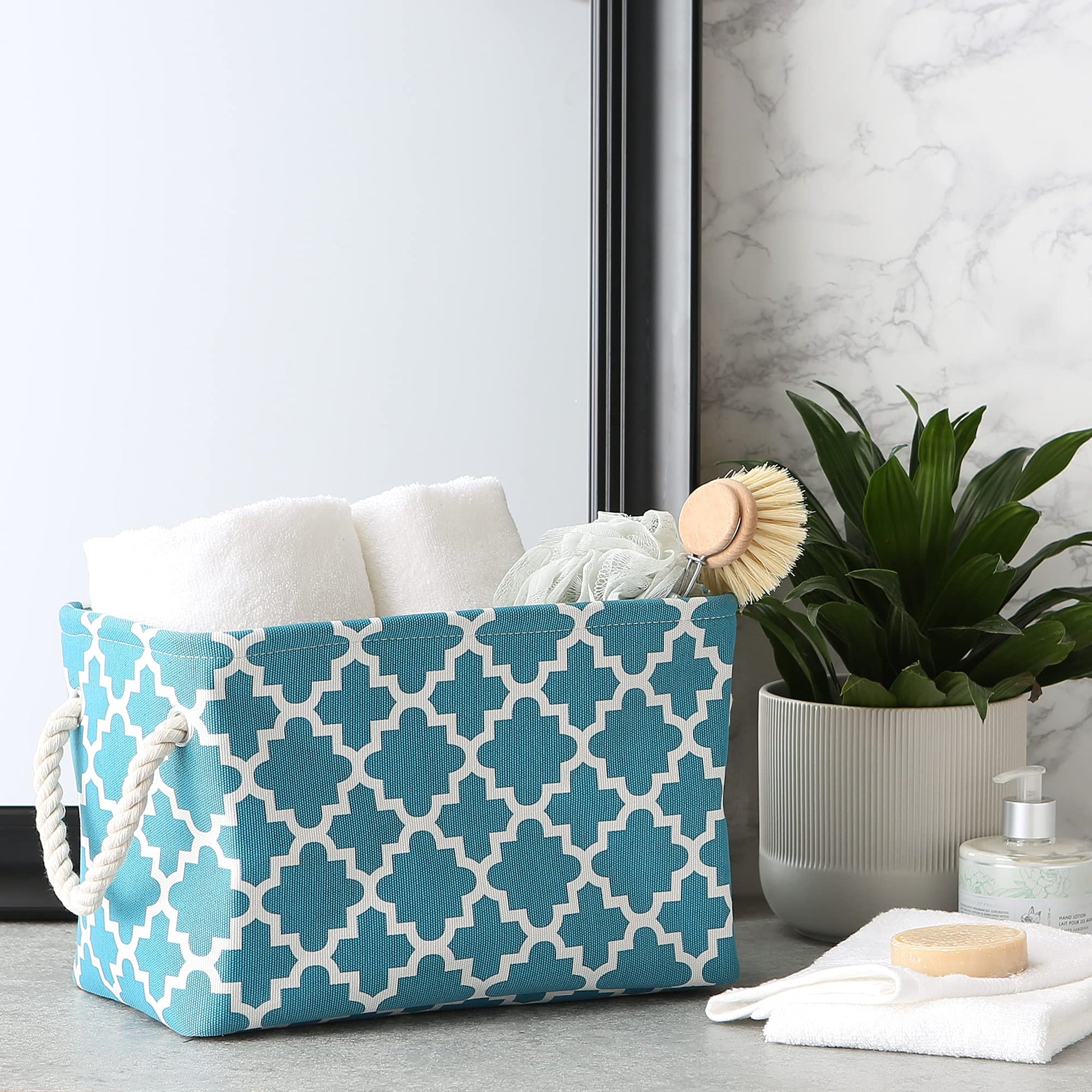 DII Polyester Container with Handles, Lattice Storage Bin, Small, Storm Blue