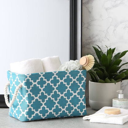 DII Polyester Container with Handles, Lattice Storage Bin, Small, Storm Blue