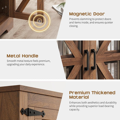 Farmhouse Side Table with Storage Cabinet, End Table with Adjustable Shelf, Night Stand, Wood Nightstand with Charger Station, 24 End Tables Living Room, Rustic Bed Side Tables Bedroom, Walnut