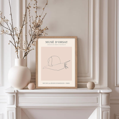 Poster Master Vintage Poster - Retro One Line Snail Drawing Print - Snail Line Art - Minimal Gift for Men, Women, Animal Lover - Abstract Wall Decor for Home, Office, 8x10 Beige Framed