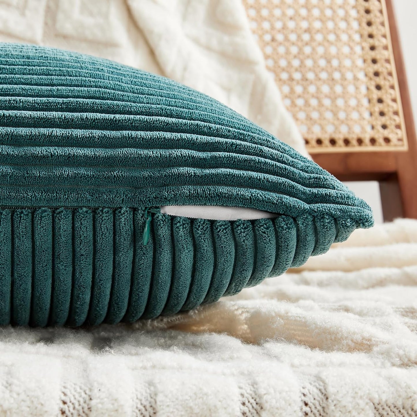 Fancy Homi 2 Packs Teal Lumbar Decorative Throw Pillow Covers 14x24 Inch for Living Room Couch Bed Sofa, Rustic Farmhouse Boho Home Decor, Soft Striped Corduroy Rectangle Accent Cushion Case 35x60 cm