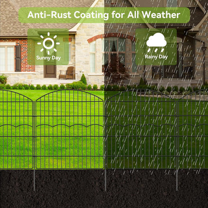 Decorative Garden Fence 6 Panels 6 Panels 13.4 ft (L)×32in (H) Metal Garden Fences, No Dig Animal Barrier Fencing Rustproof Wire Border Temporary Dog Fence Outdoor for Patio Backyard Lawn - No Door