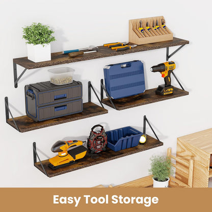 Heimlove 36 Inch Floating Bookshelves Set of 3,Heavy Duty Wall Mounted Bookshelves,Rustic Brown Wall Bookshelf for Living Room,Bedroom,Kitchen,Laundry Room Storage & Decor