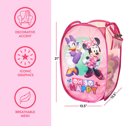 Disney Minnie Mouse Pop-Up Hamper,“Oh So Happy” Design, 21”H x 13.5”W x 13.5”L, Durable &
