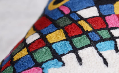 Kandinsky Impulse Modern Decorative Pillow Cover Black Abstract Toss Pillowcase Farmhouse Chair Cushion Contemporary Pillow Mid-Century Chair Cushions Hand Embroidered Pillow Wool Size 18x18