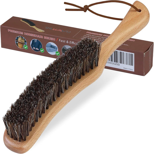 Lint Brush for Clothes with 100% Soft Horse Hair Bristle, Large Beech Wood Handle, Lint Remover for
