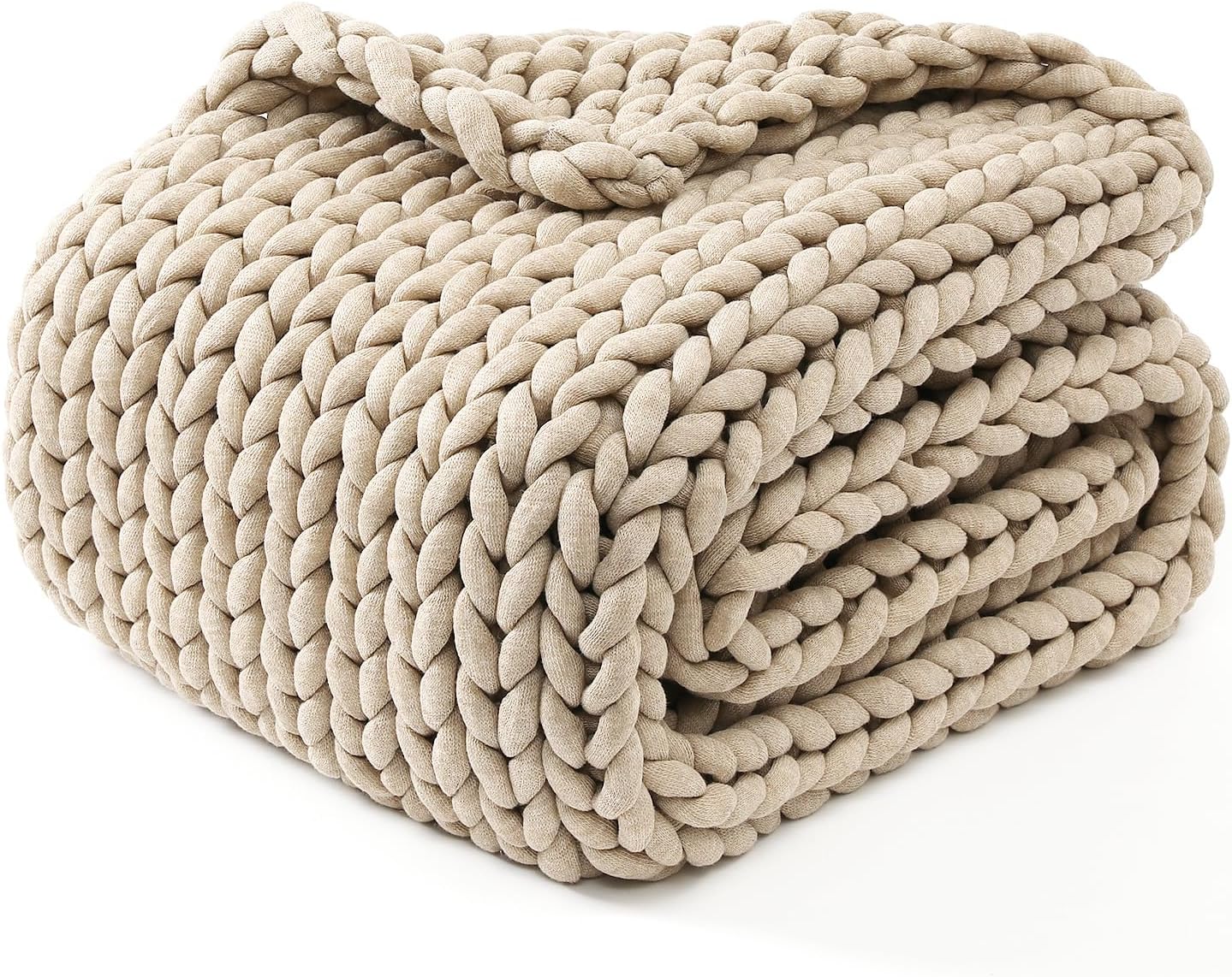 YnM Chunky Throw Blanket, Medium-Weight, Hand Knitted, Skin Friendly, Ventilated and Breathable, Machine Washable, Home Décor Piece for Couch, Sofa and Bed (Beige, 50x70 Inch)