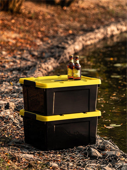 Cetomo 72Qt*4 Plastic Storage Bins, Tote Storage Box with Handle, Stackable, Black and Yellow