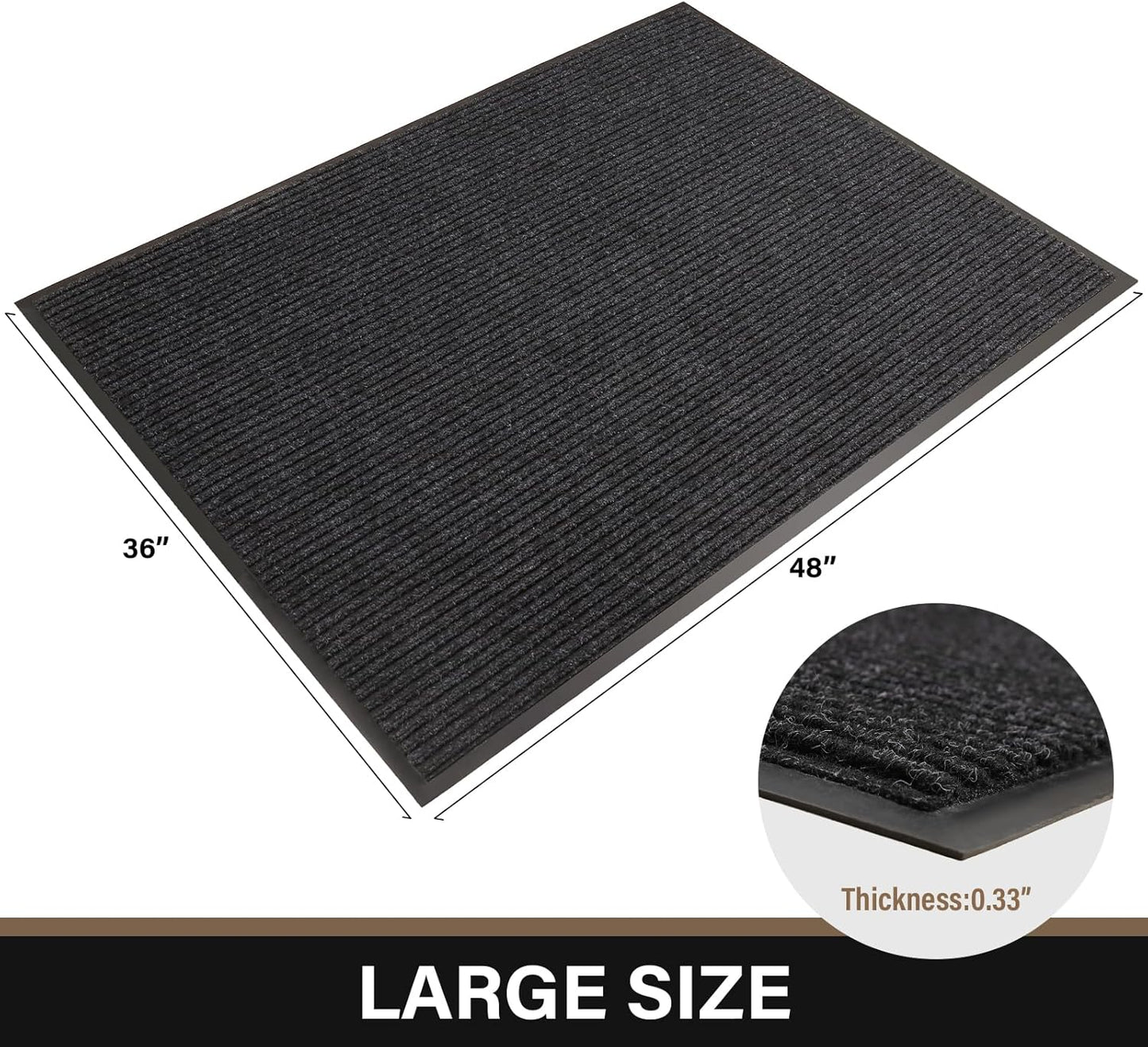 Large Front Door Mat, 48" x 36" Durable Front Doormat, Heavy Duty Large Welcome Door Matt for Home Entrance, No Slip Rubber Low Profile Door Mats for High Traffic Area