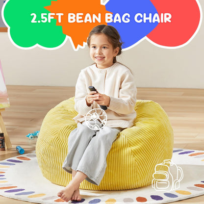 Hobestluk 2.5FT Bean Bag Chair Beanbags Small Bean Bag Chair with Filler Included Teardrop Bean Bag with Removable Cover for Bedroom Living Room (Small, Yellow)