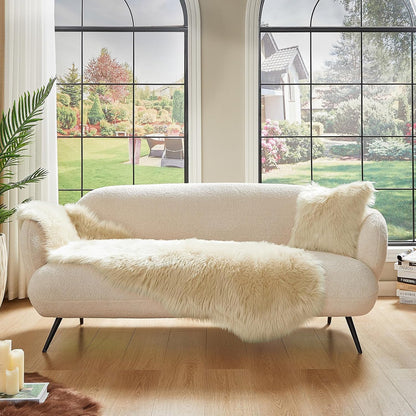 AMTOVO Faux Sheepskin Rug, Beige Ultra Soft Fluffy Shag Area Rug, 2 x 6 ft Faux Fur Rug for Bedroom Sofa Throw Cushion Room Decor, Sheepskin