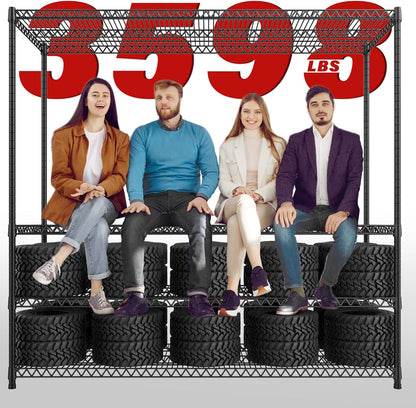 REIBII 60''W X 82.6" H Steel Heavy Duty Wire Shelving Unit with Wheels, 6-Tier Adjustable Storage Shelves 3598LBS Commercial Metal Shelves for Pantry, Garage, College Dorm Industrial Shelving, 2 Pack