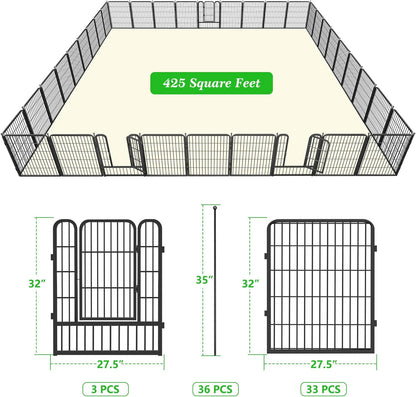 Decorative Black Metal Fencing Garden Fence with Gate, 82ft(L) 32in(H) 36 Fence Panels No Dig Fence Rustproof Animal Barrier Fence Temporary Dog Panels Fencing Outdoor