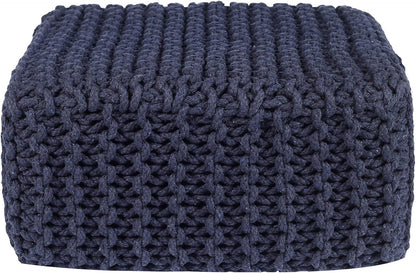 REDEARTH · Cube Low Pouf Foot Stool Ottoman - Hand Knitted Poof - Cord Boho Pouffe - Home Décor - Stuffed Footrest for Living Room - Nursery - Bedroom - Patio (16" x 16" x 8") - Navy Blue