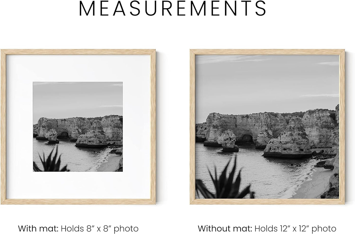 Haus and Hues Solid Oak 12”x12” Picture Frame Matted to 8”x8” - 12x12 Wood Frame, 12x12 Frame with Mat, 12x12 Frame Wood, 12 by 12 Square Frame with Mat, Modern 12 x 12 Picture Frame (Beige Oak Frame)