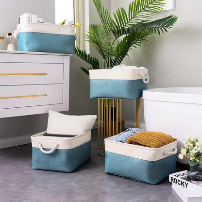 TcaFmac Storage Basket for Organizing - Large 4 Pack Fabric Storage Bins Baskets for Shelves with Ropes, Collapsible Storage Cubes for Closet Toy (White & Green16x12x8 inch)