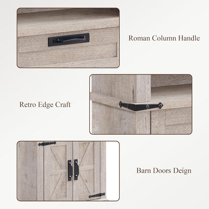 RedLemon Bookshelf with Storage Cabinet, 72" Tall Farmhouse Bookcase with Adjustable Shelves and Barn Door, 4 Tier Office Wood Bookshelf with Drawer for Office Library Living Room (Light Rustic Oak)