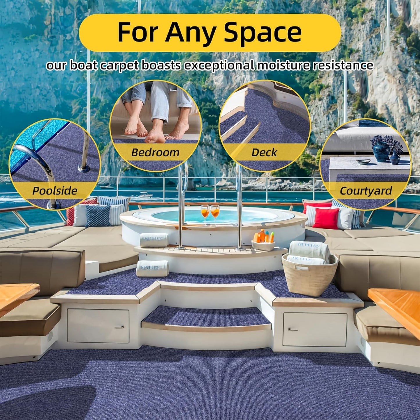 Marine Carpet,5 FT x 10 FT Deep Blue Indoor Outdoor Carpet 0.2" Thick Boat Carpet with Water-Proof TPE Backing, Non-Slide Outdoor Marine Carpet Roll for Home, Patio, Porch, Deck