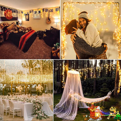 99ft Icicle Lights for Outside, Warm White Christmas Outdoor Indoor, 1216 LED Twinkle Strings with 228 Drops for Thanksgiving Room Home Wall Bedroom Window Decorations