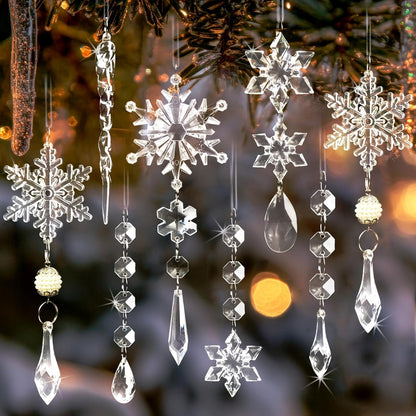 Christmas Tree Decoration Crystal Ornaments - 48pcs Acrylic Christmas Ornaments Snowflake Icicle Drop Crystal Hanging Ornaments for Xmas Tree Winter Holiday Frozen Party Decorations