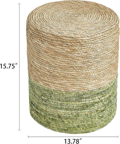 Cplxroc Ottoman Poof Natural Seagrass Poufs Hand Weave Round Footstool Pouffe Accent Chair Sitting Braided Footrest W/Jute Cover Boho Decor for Living Room, Bedroom