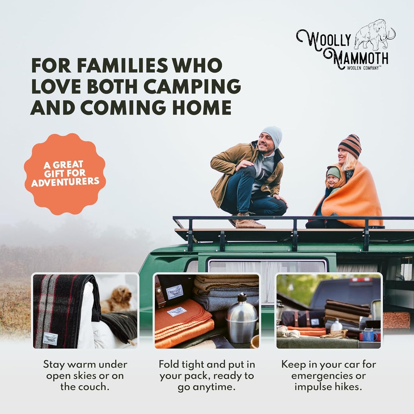 Woolly Mammoth Woolen Company Merino Wool Blanket - 66" x 90", 4 lb Orange - Heavyweight Insulated & Breathable Outdoor Throw Blanket for Camping, Hiking & Emergency Use