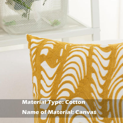 HWY 50 Yellow Decorative Throw Pillow Covers 18x18 Inch (1 Piece), Embroidered Cotton Farmhouse Cushion Cover Pillow Case for Sofa Couch Living Room Bed, Texture