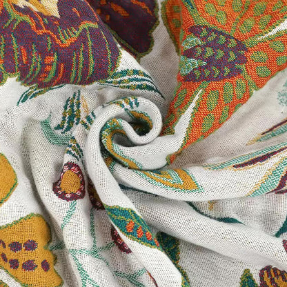 Boho Throw Blanket for Couch Sofa Bed, 100% Cotton Woven Quilt with Tassel 80”x90”, Super Soft Muslin Blanket with Floral Printed, Decorative Reversible Bed Blanket/Cover for All Seasons