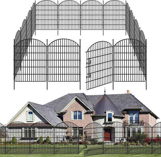 18 Panels No Dig Decorative Outdoor Garden Fence with Lock for Yard, 33in (H) x 40.16 (L) Animal Barrier Fencing Rustproof Metal Wire Panel Border for Dog, Rabbits, and Patio Temporary Ground Stakes