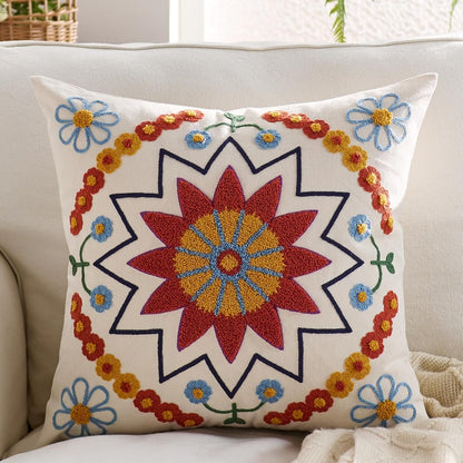 Embroidered Throw Pillow Cover 20x20 Classic Fall Boho Floral Pattern Pillows Cover Outdoor Decorative Pillowcase,Durable Cozy Textured Cushion Case for Sofa Couch Bed Living Room,Orange