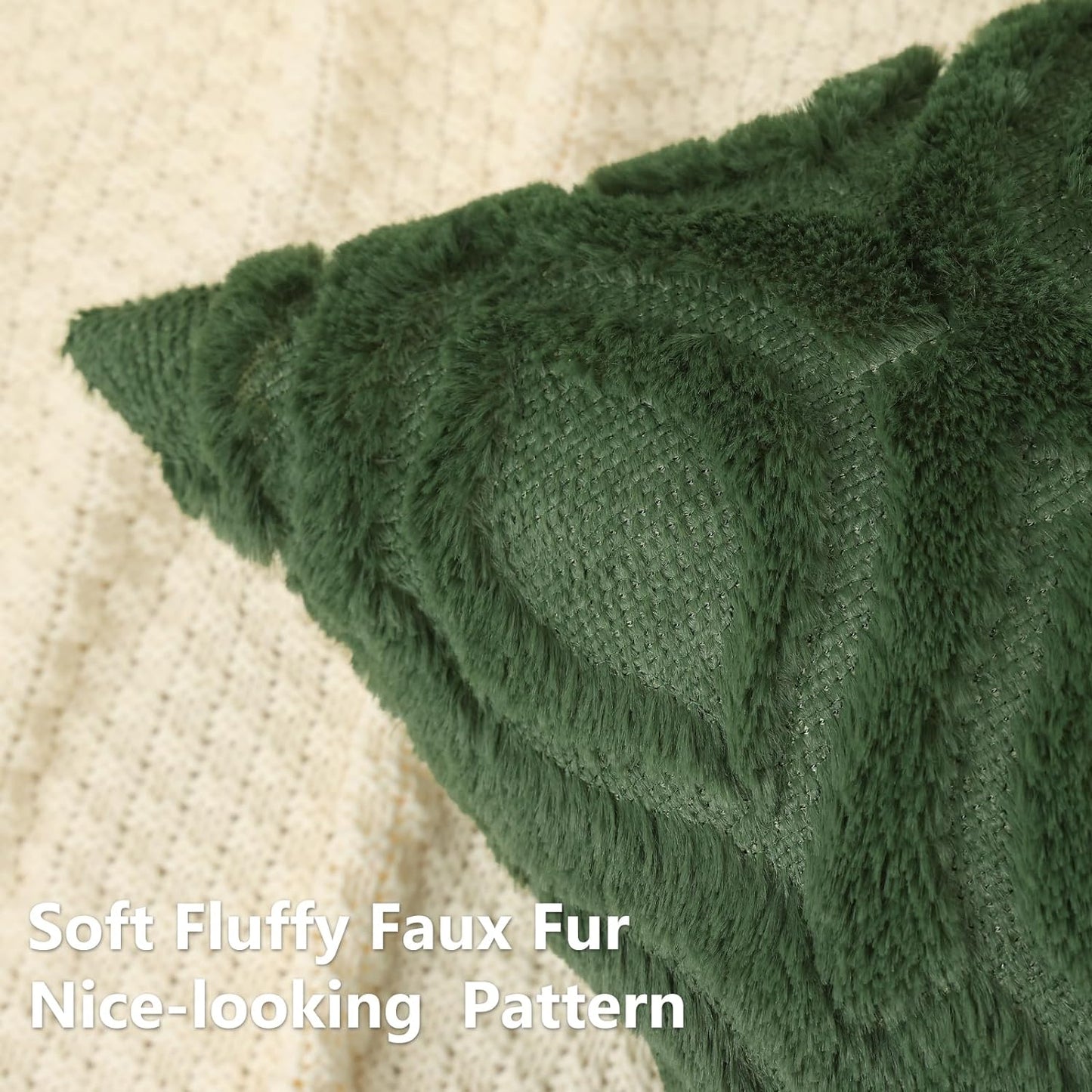 decorUhome Throw Pillow Covers 18x18 Inch Set of 2, Soft Plush Decorative Faux Fur Forest Elf Solid Couch Pillow Covers, Accent Farmhouse Neutral Square Euro Pillow Cases for Sofa Bed Living Room