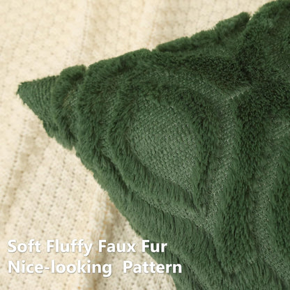 decorUhome Throw Pillow Covers 18x18 Inch Set of 2, Soft Plush Decorative Faux Fur Forest Elf Solid Couch Pillow Covers, Accent Farmhouse Neutral Square Euro Pillow Cases for Sofa Bed Living Room