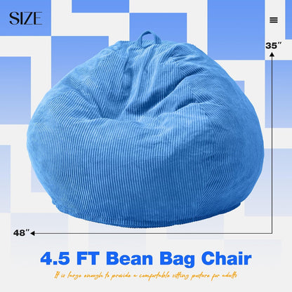 Hobestluk 4.5FT Bean Bag Chair Giant Bean Bag Chair with Filler Included Adult Bean Bag Chairs with Removable Cover for Bedroom Living Room (Jumbo, Blue)