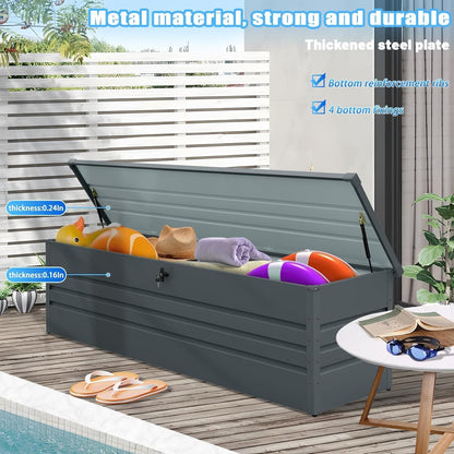260 Gallon Metal Outdoor Storage Box Waterproof, Extra Large Deck Box and Patio Cushion Box for Storing Gardening Tools, Pool Supplies