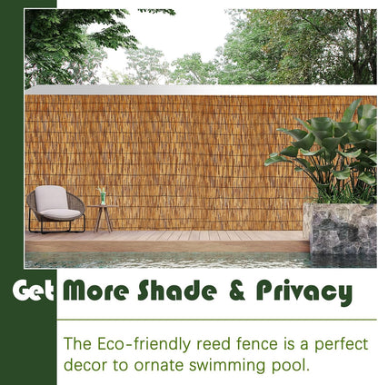 Barydat 1 Pcs 4 x 16.4 ft Bamboo Privacy Screen, Reed Fence Roller Patio Decorative Fences Reed Screen Curtain for Garden Backyard Patio Balconies