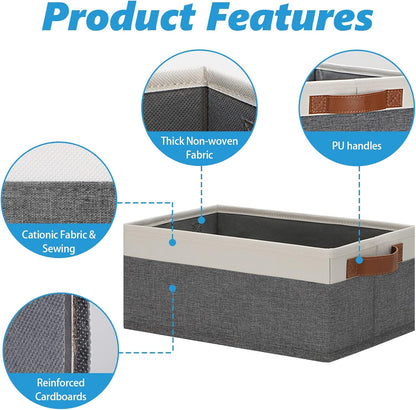 GhvyenntteS Small Fabric Storage Bins with Handles 6 Pack, 11.8" x 7.87" x 5.11" Storage Baskets for Shelves, Baskets for Organizing Clothes Underwear Socks Hats DVDs (Grey/White)