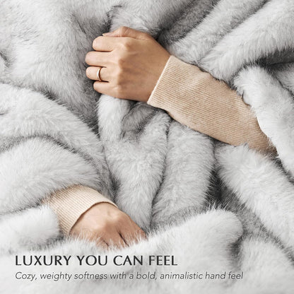 Luxury Faux Fur Throw Blanket, Soft Fluffy Faux Mink Blankets for Bed, Couch, Sofa, Thick Cozy Plush Warm Fur Throws with Reversible Velvet, Frosted White Wolf, 60"x80"
