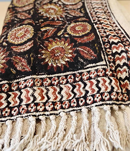 Bohemian Mud Cloth Handmade Throw with Tassels - 120x180 CM Handblock Printed Floral Cotton Blanket, Soft Handloom Sofa Throw for Living Room, Bed, Couch & Home Décor