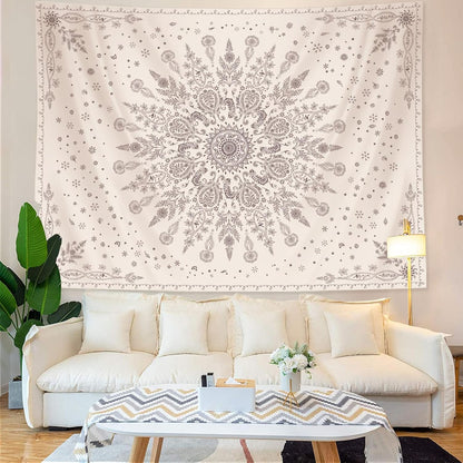 Lunerfex Boho Floral Tapestry Mandala Wall Tapestry, Cute Tapestries for Bedroom Beige Flower Tapestries Wall Hanging for Bedroom Living Room Decor Beige-1 70"x90"