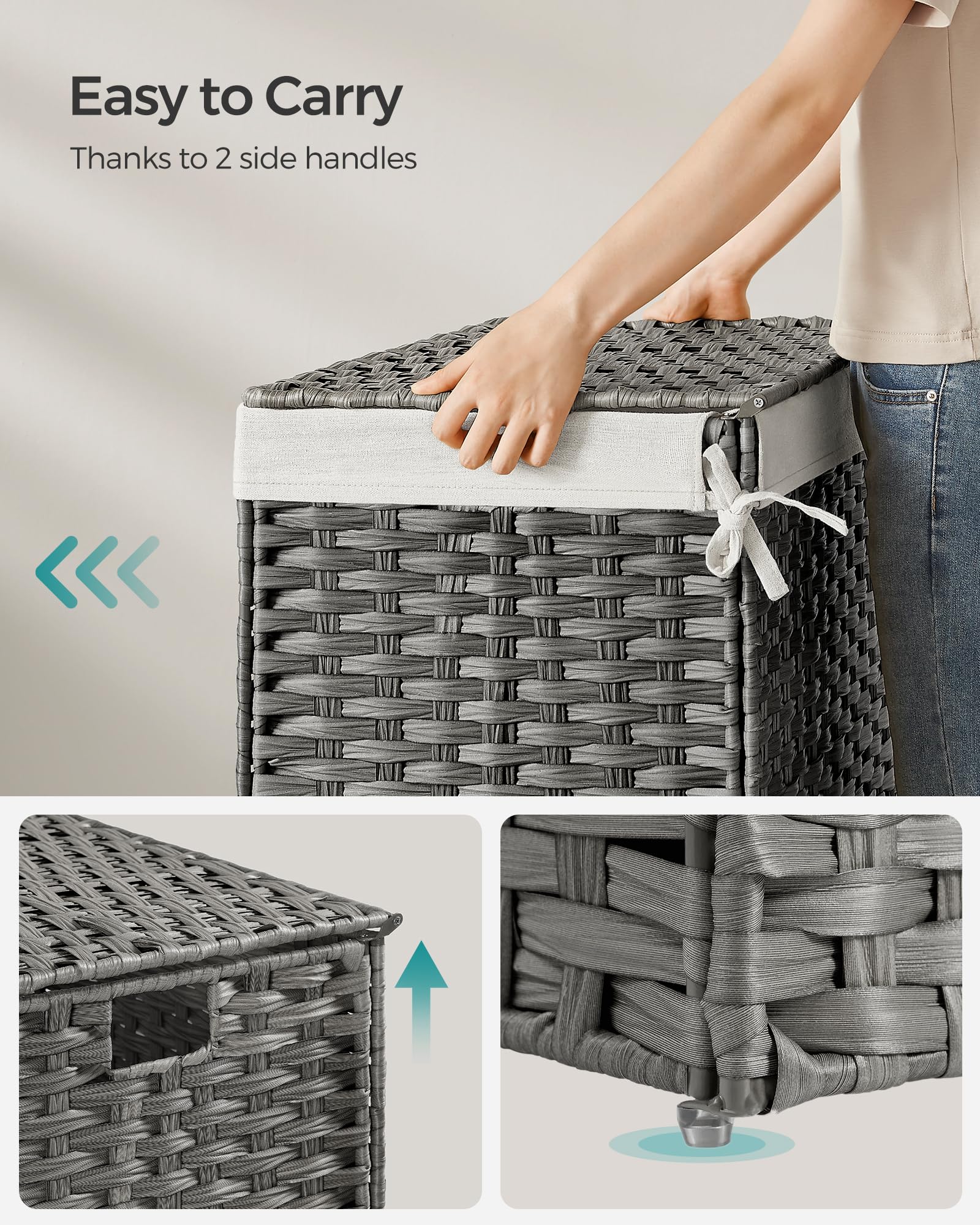 SONGMICS Storage Basket with Lid, Woven Blanket Storage Bin with Handles, Foldable, Removable