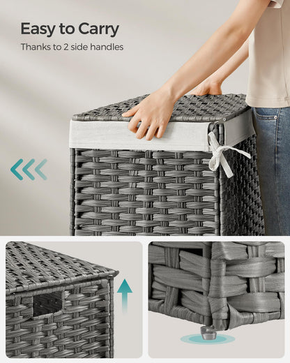 SONGMICS Storage Basket with Lid, Woven Blanket Storage Bin with Handles, Foldable, Removable
