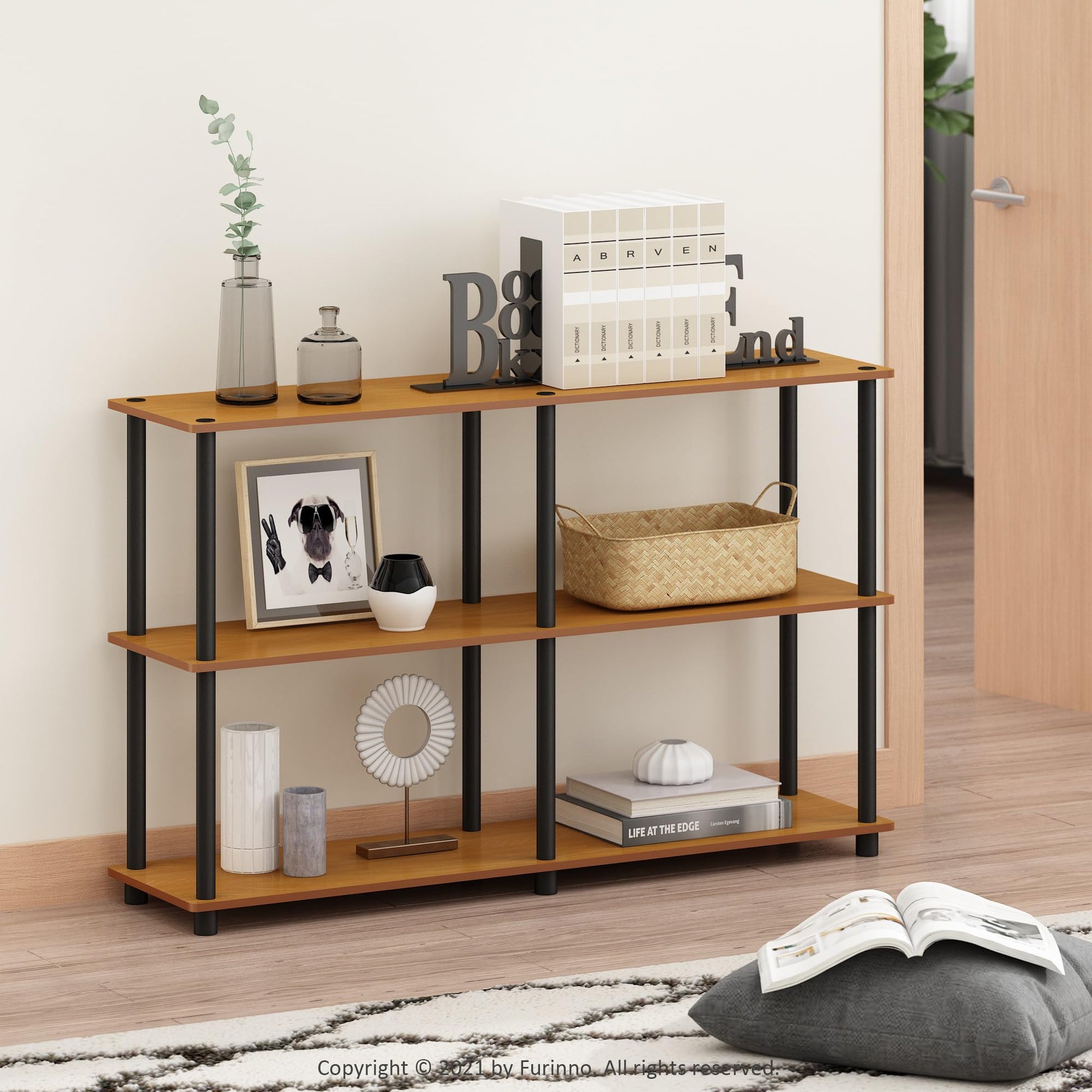 Furinno TURN-N-TUBE Storage Shelves, 3-Tier 47.4 Wide Book Shelf, Corner Shelf, Toolless Open