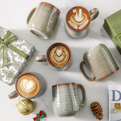 Hasense 12 oz Coffee Mugs, Ceramic Coffee Cups Set of 6, Stoneware Latte Mug with Large Handle for Coffee, Tea, Milk and Chocolate, Easy Hold & Clean, Dishwasher & Microwave Safe, Light Grey