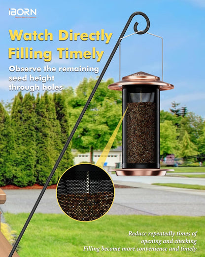 iBorn Bird Feeders for Outdoors, All Metal Mesh Tube, Holding Bird Seed for Outside Feeders,18cm Large Roof, Copper, 2.8lb(Seed is not Included)