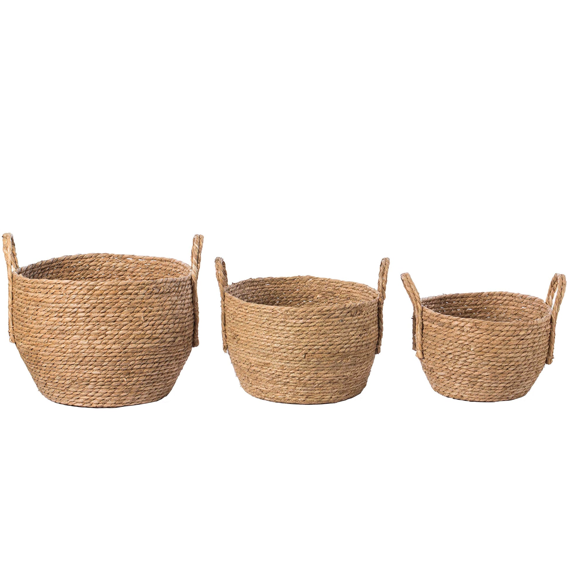 Vintiquewise Decorative Round Wicker Woven Rope Storage Blanket Basket with Braided Handles - Set