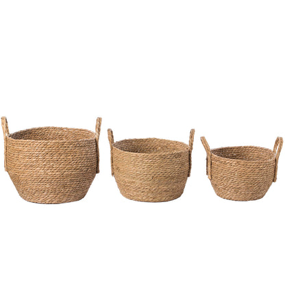 Vintiquewise Decorative Round Wicker Woven Rope Storage Blanket Basket with Braided Handles - Set