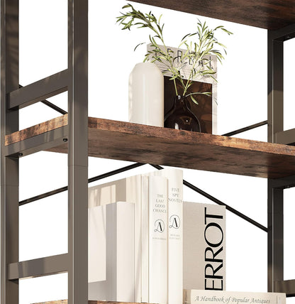 IRONCK Bookshelves and Bookcases, 31.5in Wide Shelf 5-Tier Ladder Shelf 110lbs/shelf Vintage Industrial Style Bookcase for Bedroom Living Room Home, Vintage Brown