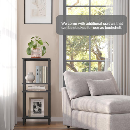 TUTOTAK End Table with Charging Station, Small Side Table, Nightstand Bedside Table, 2-Tier Storage Shelf for Small Space, Living Room, Bedroom, Marble Black TB01BMK040